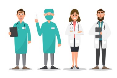 Doktor ve hemşire çizgi film karakterleri seti
