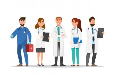 Doktor ve hemşire çizgi film karakterleri seti