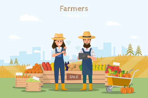 Negozio di fattoria. Mercato locale. Vendere frutta e verdura. online . — Vettoriale Stock