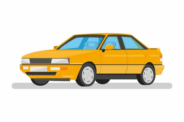 Diseño plano coche amarillo sobre fondo blanco . — Vector de stock