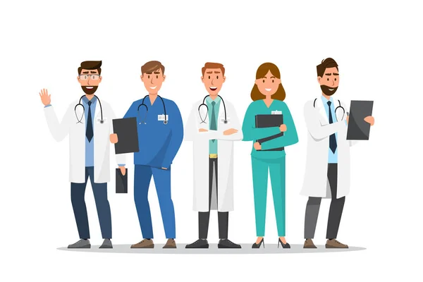 Set di personaggi dei cartoni animati medico e infermiere — Vettoriale Stock