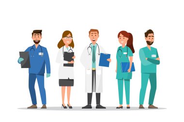 Doktor ve hemşire çizgi film karakterleri seti