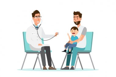 doktor onun fa oturup çocuk için nefes statoskop dinler