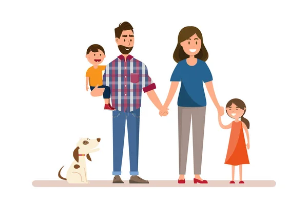 행복한 가족. 아버지, 어머니, 아기, 아들과 딸. — 스톡 벡터