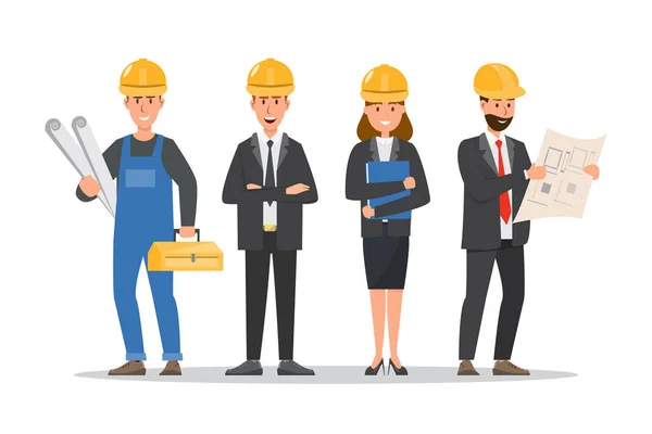 Arquitecto, capataz, trabajador de la construcción de ingeniería en diferentes — Vector de stock