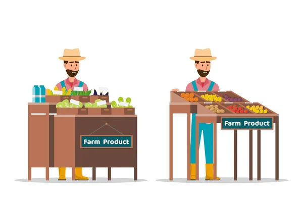 Gårdsbutik. Lokala marknaden. Försäljning av frukt och grönsaker — Stock vektor