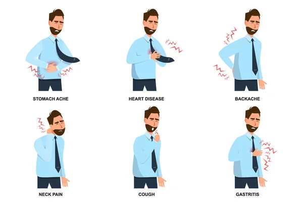 hasta adam mide ağrısı seti, kalp hastalığı, sırt ağrısı, boyun ağrısı