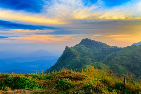 Sonnenuntergangslandschaft Berg Von Doi Pha Tang Thailand — Stockfoto