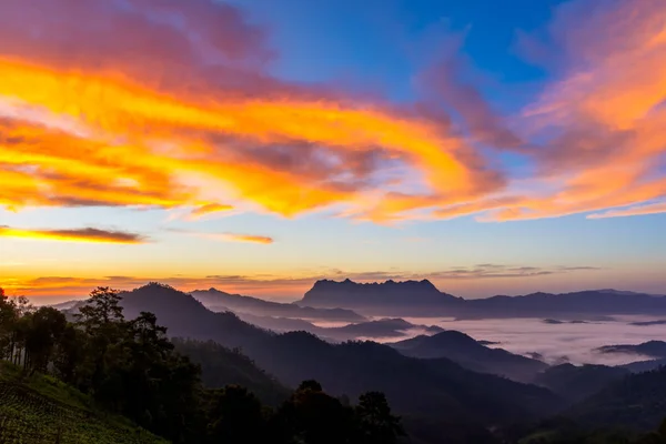 Sonnenaufgangslandschaft Auf Dem Berg Bei Doi Luang Chiang Dao Chiangmai — Stockfoto