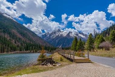 Dagu Glacier Milli Parkı güzel manzara kar dağ görünümü, Chengdu, Çin