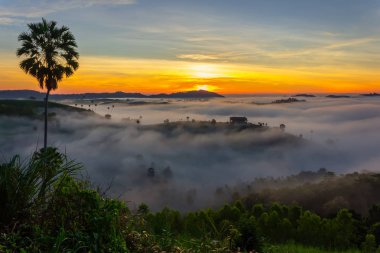 Güzel Sunrise ve Khao Kho de sis, Phetchabun Eyaleti, Tayland.