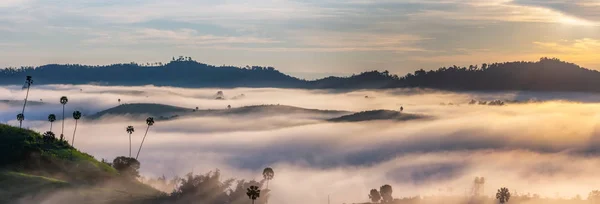 Wunderschöner Sonnenaufgang Und Der Nebel Bei Khao Kho Provinz Phetchabun — Stockfoto