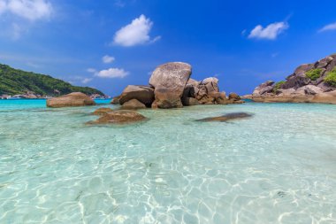 Similan Adaları Güzel tropikal kumlu plaj ve tropikal bir adada yemyeşil yeşillik, Tayland