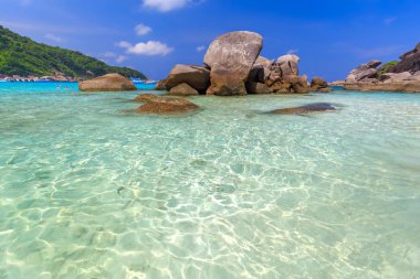 Similan Adaları Güzel tropikal kumlu plaj ve tropikal bir adada yemyeşil yeşillik, Tayland