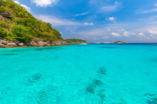 Islas Similares Hermosa Playa Tropical Arena Exuberante Follaje Verde Una —  Fotos de Stock