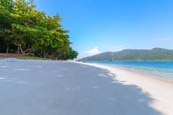 Hermosa Playa Arena Blanca Con Palmeras Isla Lipe Tailandia —  Fotos de Stock