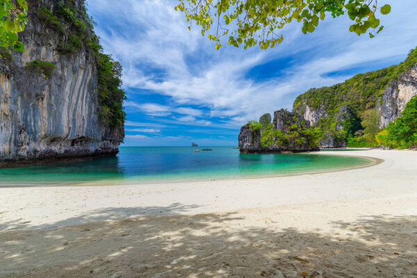 Hong Islands, Beautiful tropical sandy beach and lush green foliage on a tropical island, Thailand
