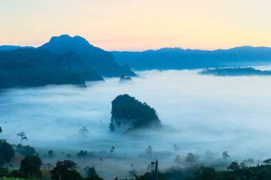 Dağ manzarası ve Phu Langka Milli Parkı güzel Sis, Tayland