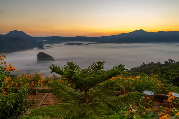 Výhledy Hory Krásná Mlha Národního Parku Phu Langka Thajsko — Stock fotografie