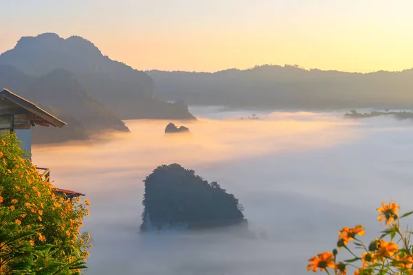 Výhledy Hory Krásná Mlha Národního Parku Phu Langka Thajsko — Stock fotografie