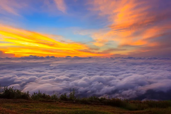 Phu Tubberk'te güzel gün doğumu ve sis, Phetchabun Eyaleti, Tayland.