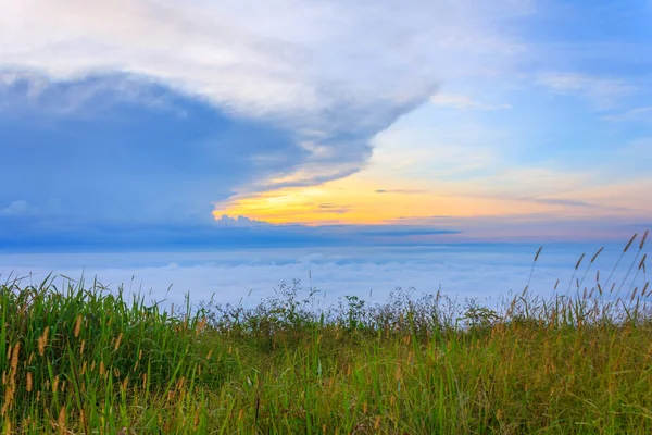 Phu Tubberk'te güzel gün doğumu ve sis, Phetchabun Eyaleti, Tayland.