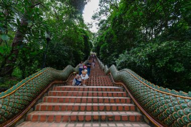 Wat Phrathat Doi Suthep Temple ya da Wat Phra that Doi Suthep Ratchaworawihan, Golden pagoda, Dağda, Chiang Mai, Tayland 'da Ocak 09 2019