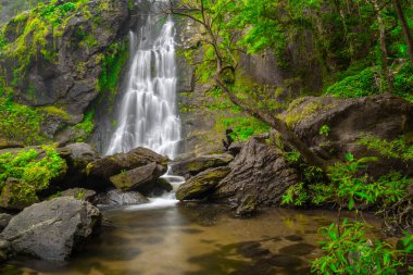 Khlong Lan Şelalesi, Khlong Lan Ulusal Parkı 'nın derin ormanlarındaki güzel şelale, Kamphaeng Phet, Tayland