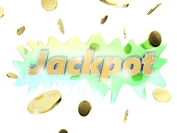 Renderização Jackpot Escrito Cercado Por Uma Cascata Moedas Ouro — Fotografia de Stock