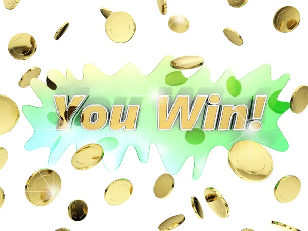 Rendering Written You Win Surrounded Cascade Gold Coins — Stock Photo, Image