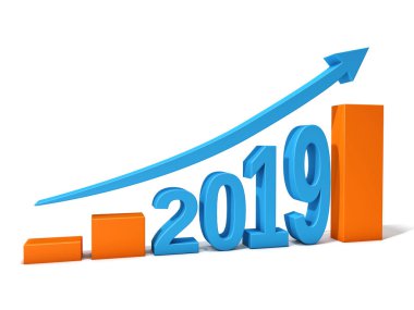 2019 bir büyüme ok beyaz arka plan, 3d render ile grafik yazmak