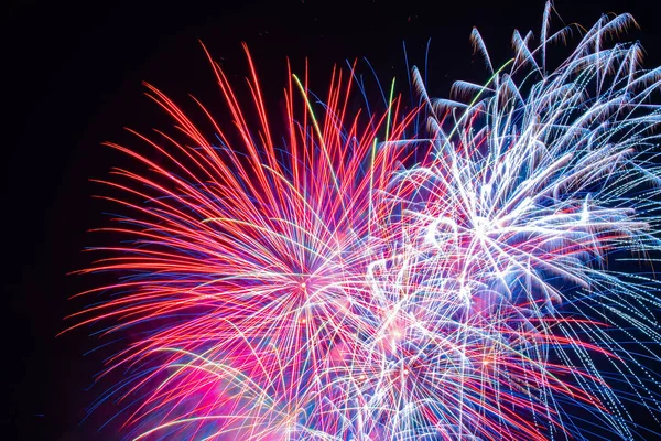 Background Multi Colored Salute Fireworks Closeup Black Background — Stock Photo, Image