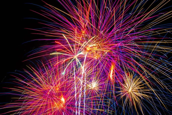 Background Multi Colored Salute Fireworks Closeup Black Background — Stock Photo, Image