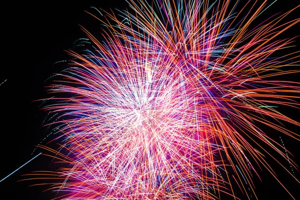 Background Multi Colored Salute Fireworks Closeup Black Background — Stock Photo, Image