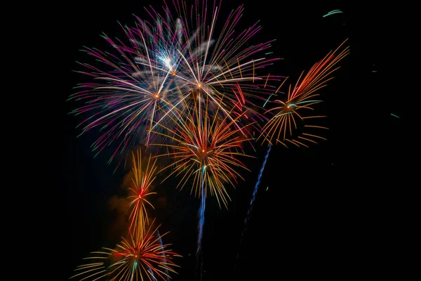 Background Multi Colored Salute Fireworks Closeup Black Background — Stock Photo, Image