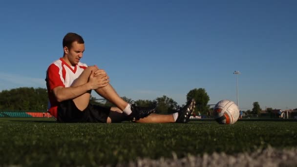 Player Had Sustained Injury Soccer Match White Red Shirt — Stock Video