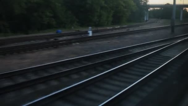 Vista da janela do trem, ramificação das ferrovias — Vídeo de Stock