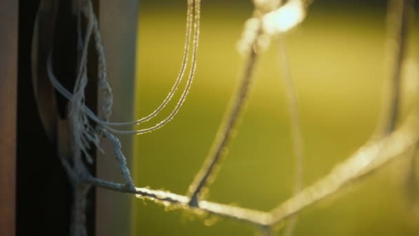 Close up view of soccer net and goal post — Stock Video