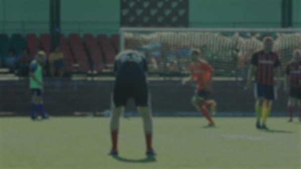 Players prepare for the start of a soccer match, blurred for background — Stock Video