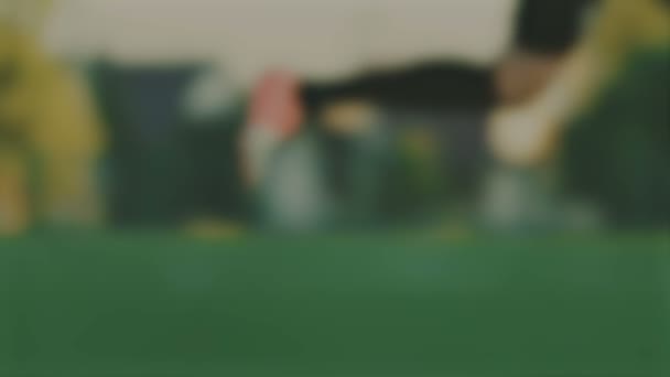 Pernas de futebolistas correr em campo, borrado para fundo — Vídeo de Stock