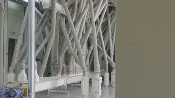 Moderne geautomatiseerde koren molen, meel fabriek met apparatuur — Stockvideo