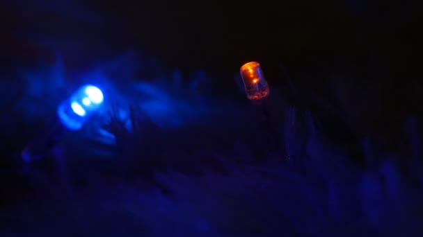クリスマス点滅点滅ガーランド、夜 led コピー場所アリ本文の装飾照明、新年 2019年背景 — ストック動画