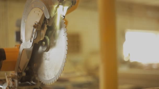 Циркулярна пилка в меблевій майстерні для виробництва дерев'яних виробів — стокове відео