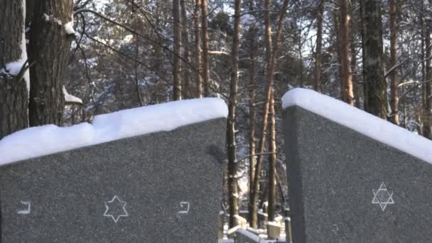 Cimetière juif, étoiles juives sur les monuments des morts, hiver — Video