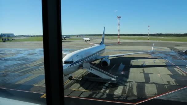 Aviones de pasajeros y aviones están en el aeropuerto — Vídeo de stock