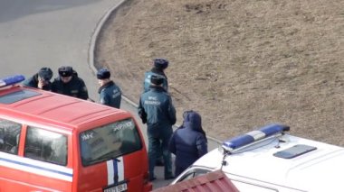 Acil durum ve eğitim, inşaat Bobruisk, Beyaz Rusya 27.02.19 itfaiye, ambulans Araba, yangın