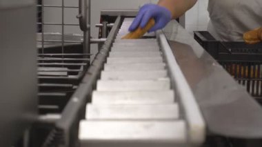 Kek için modern otomatik hat yardımı ile krem muhallebi yapma ve doldurma. Gıda endüstrisi, tatlı