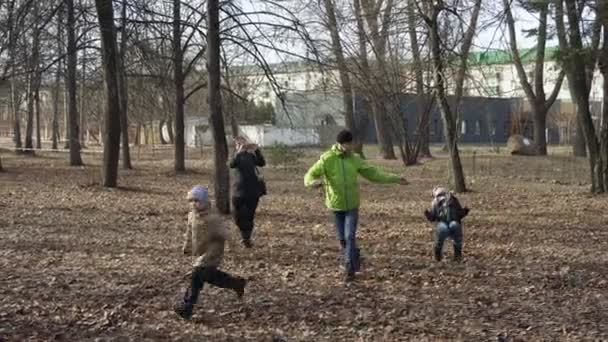 BOBRUISK, BELARUS 03.09.19: La gente festeggia il carnevale nel parco. I bambini si divertono. Scimmie su un bungee. I genitori e i loro piccoli si godono il festival . — Video Stock