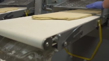 Bir kadın şekerci pasta ve çörekler yapmak için bir kılıf üzerinde hamur dışarı rulo. Fırın Imalatı, gıda endüstrisi