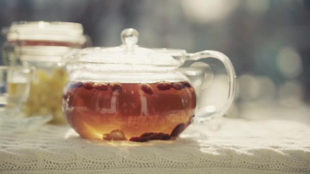 Horký Čaj Vodě Zimě — Stock video